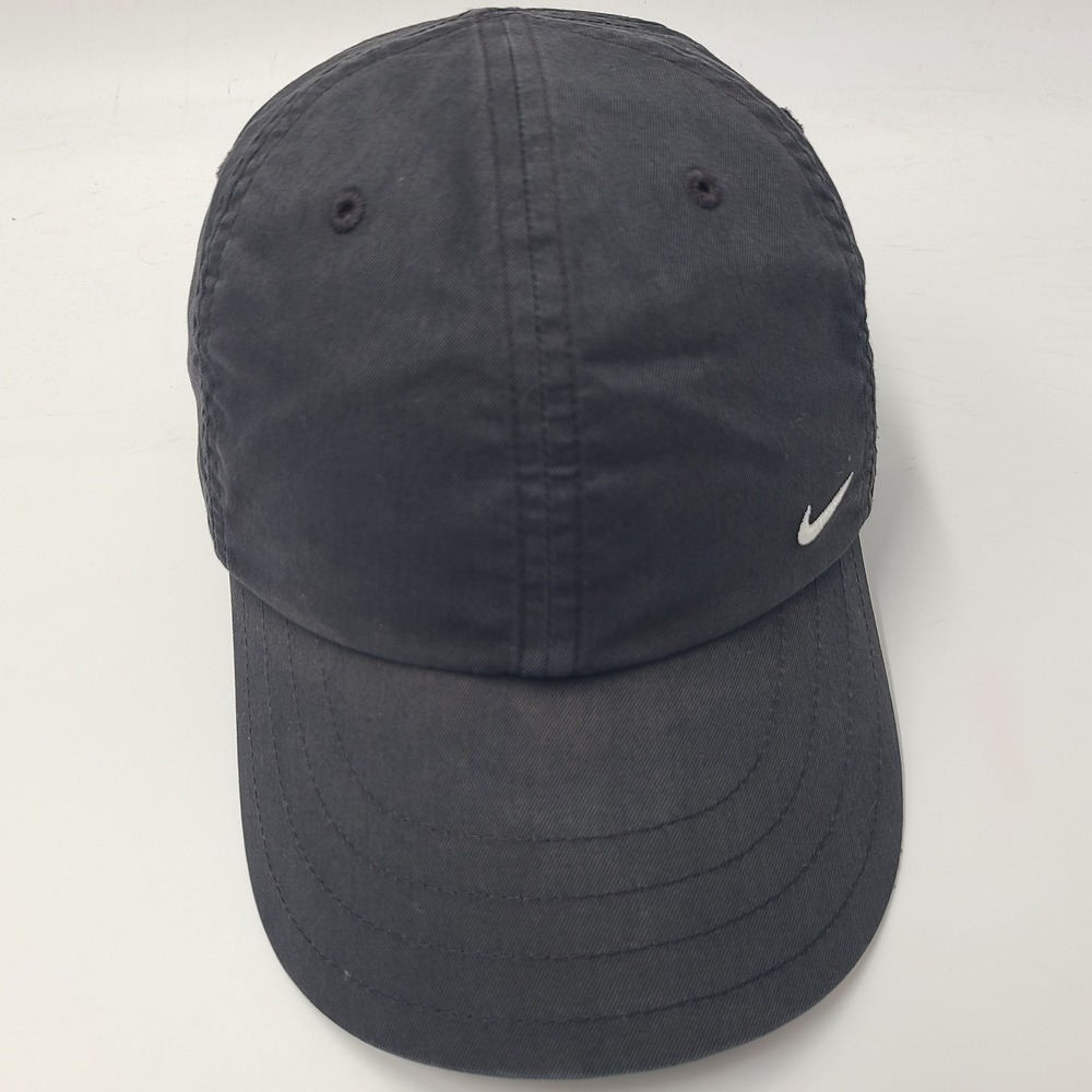 Vintage Nike Hat Adjustable (Fits Small) Black White Swoosh Logo Dad Cap Men